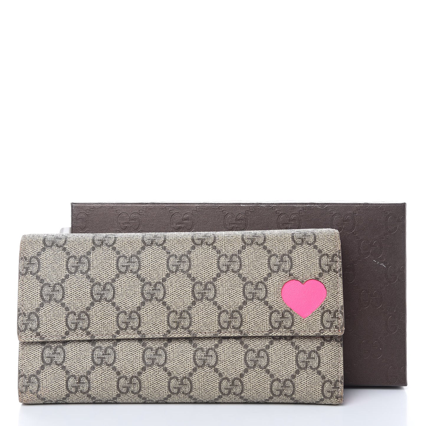 GG Supreme Monogram Continental Heart Wallet Fluorescent Fuchsia