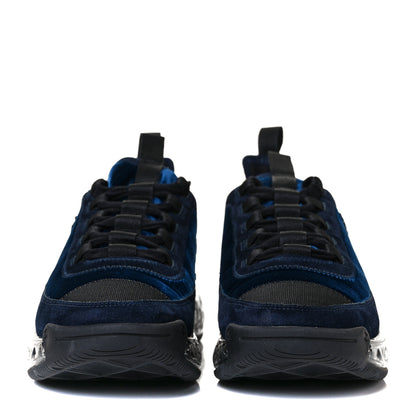 Chanel Suede Calfskin Velvet Grosgrain CC Sneakers 39.5 Navy Blue Black 2 of 9