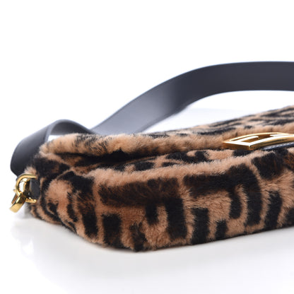 Fendi Shearling Vitello Dolce Macro FF 1974 Baguette Tobacco Black 8 of 11