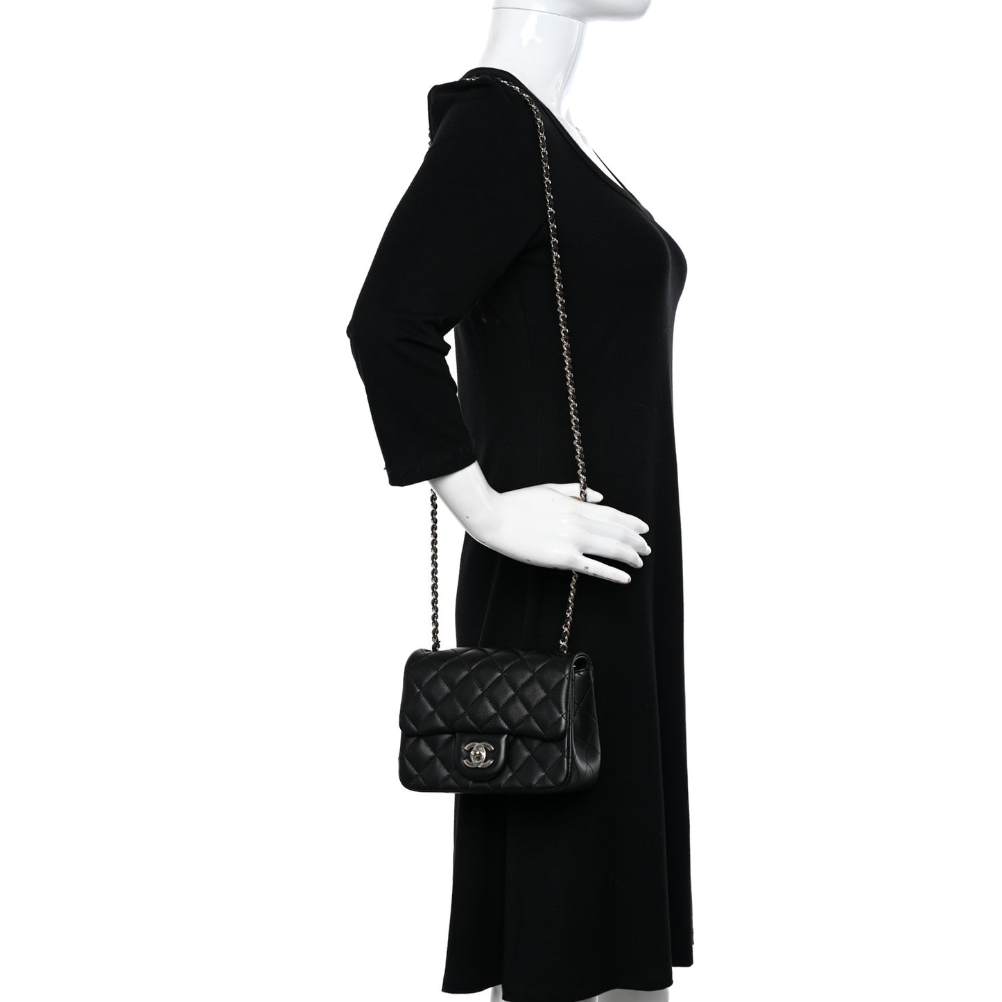Lambskin Quilted Enamel Mini Pearl Crush Flap Black