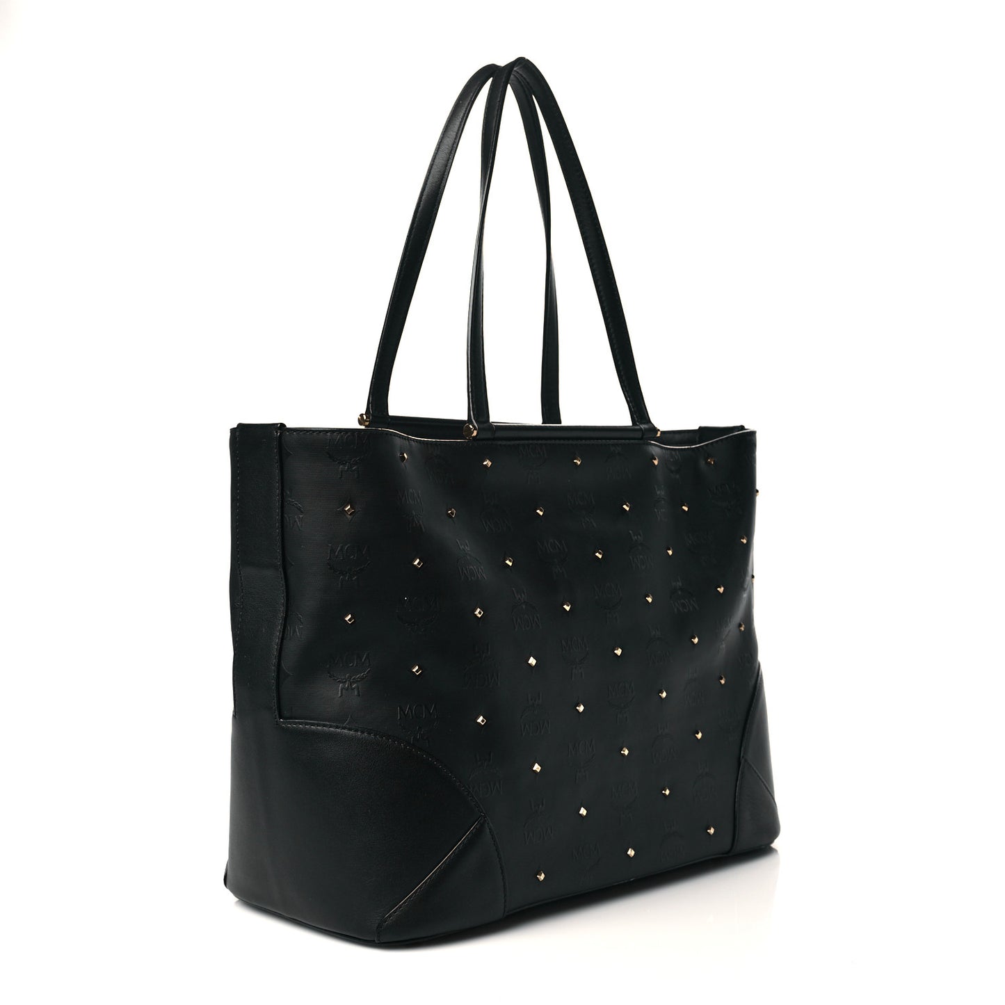 Coated Canvas Studded Shopper Tote Black