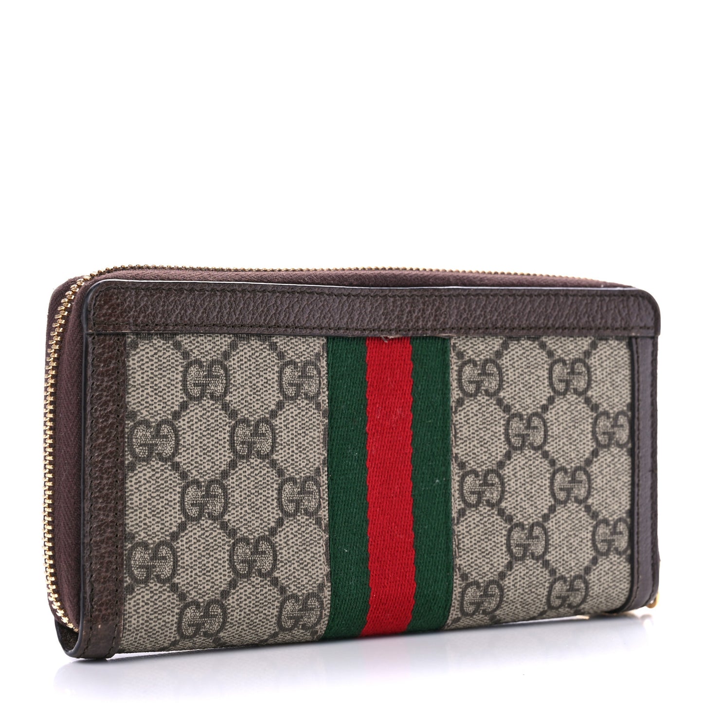 GG Supreme Monogram Web Ophidia Zip Around Wallet Brown