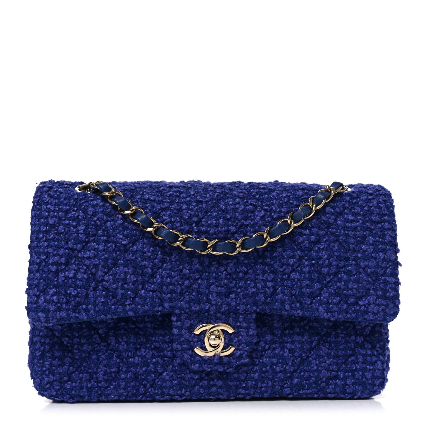 Tweed Quilted Medium Double Flap Blue