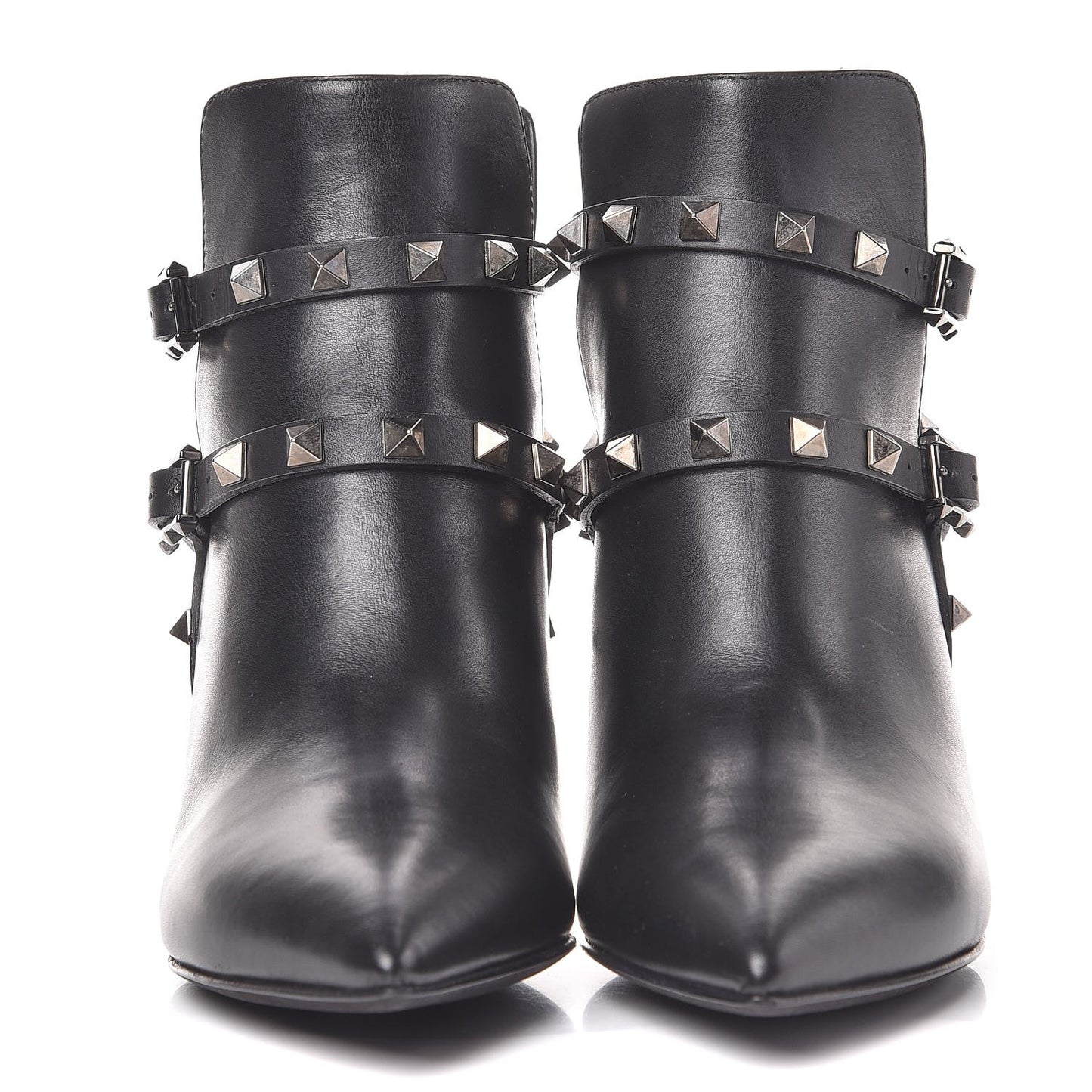 Calfskin Rockstud Double Buckle 65mm Ankle Boots 35 Black