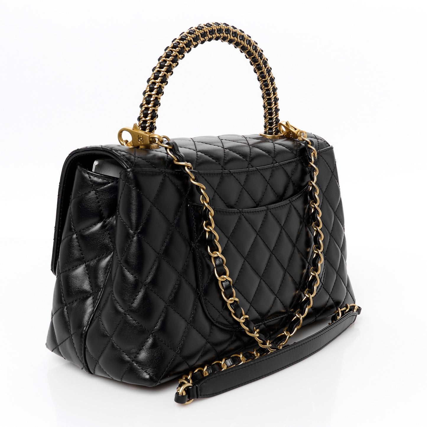 Calfskin Quilted Small Coco Chain Handle Flap Black