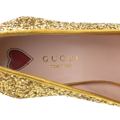 Gucci Glitter Nappa Web Peyton 75mm Loafer Pumps 37.5 Oro Vecchio 12 of 13
