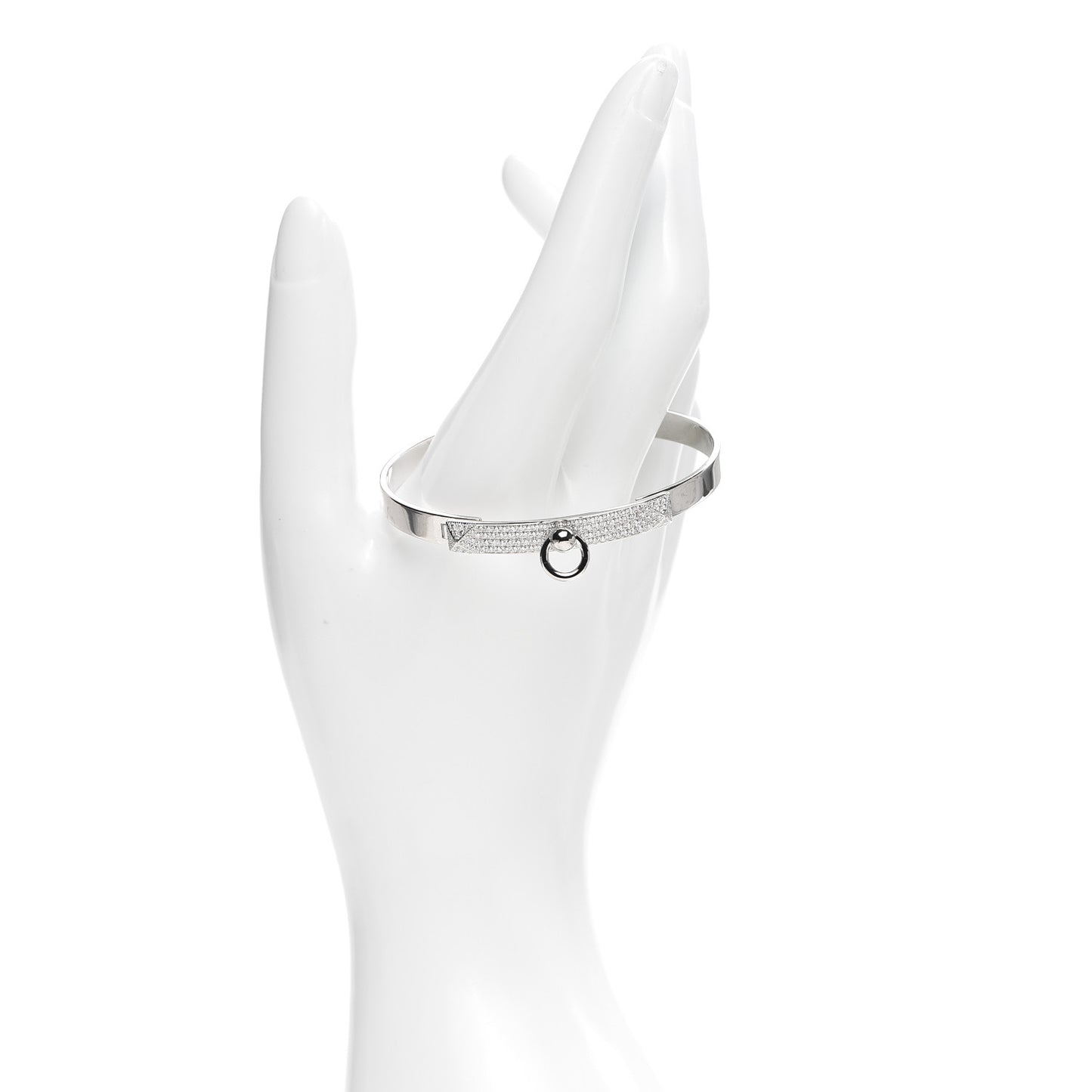 18K White Gold Pave Diamond PM Collier De Chien Bracelet ST