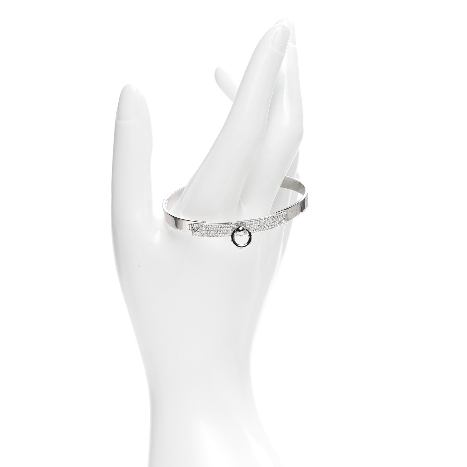 Hermes 18K White Gold Pave Diamond PM Collier De Chien Bracelet ST 2 of 7