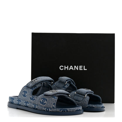 Chanel Denim CC Velcro Dad Chain CC Slide Sandals 39 Blue 11 of 11