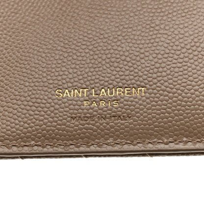 Saint Laurent Grain De Poudre Matelasse Chevron Monogram Zipped Card Case Dark Beige 6 of 8