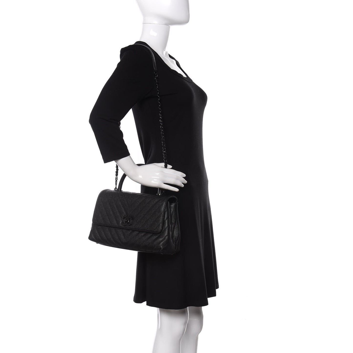 Caviar Chevron Quilted Small Coco Handle Flap So Black