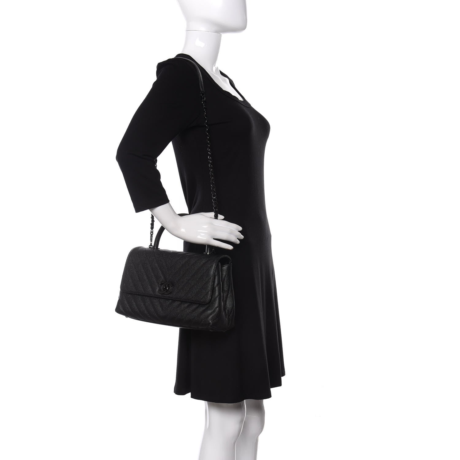Chanel Caviar Chevron Quilted Small Coco Handle Flap So Black 2 of 11