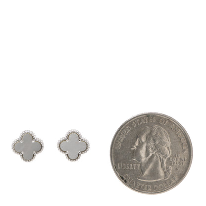 Van Cleef & Arpels 18K White Gold Mother of Pearl Sweet Alhambra Earrings 2 of 5