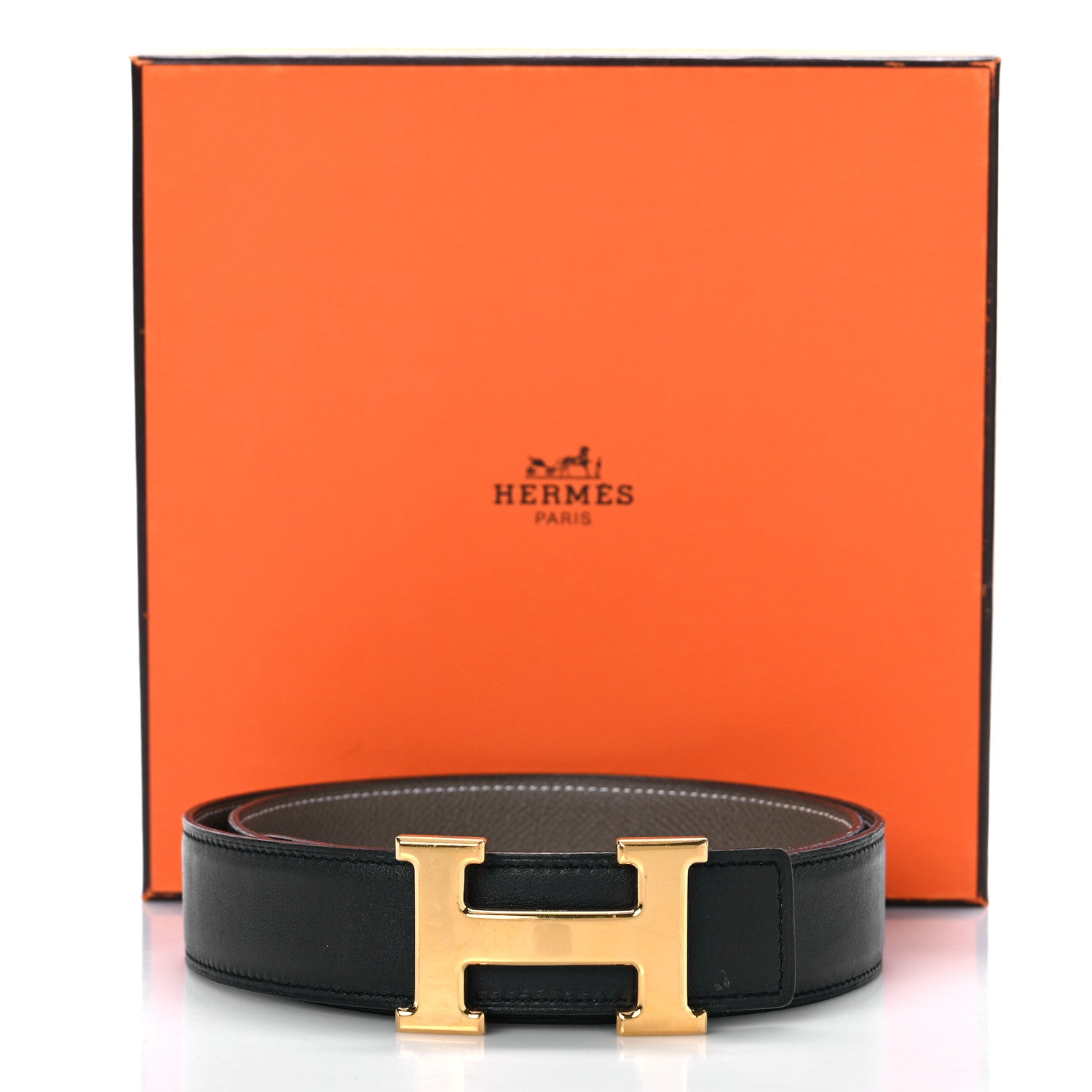 Hermes Swift Epsom 24mm Mini H Belt 90 Black Etoupe 6 of 6