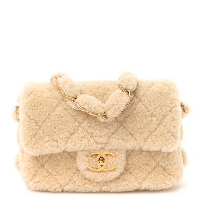 Chanel Shearling Lambskin Quilted Small CC Chain Flap Ecru 1 of 9