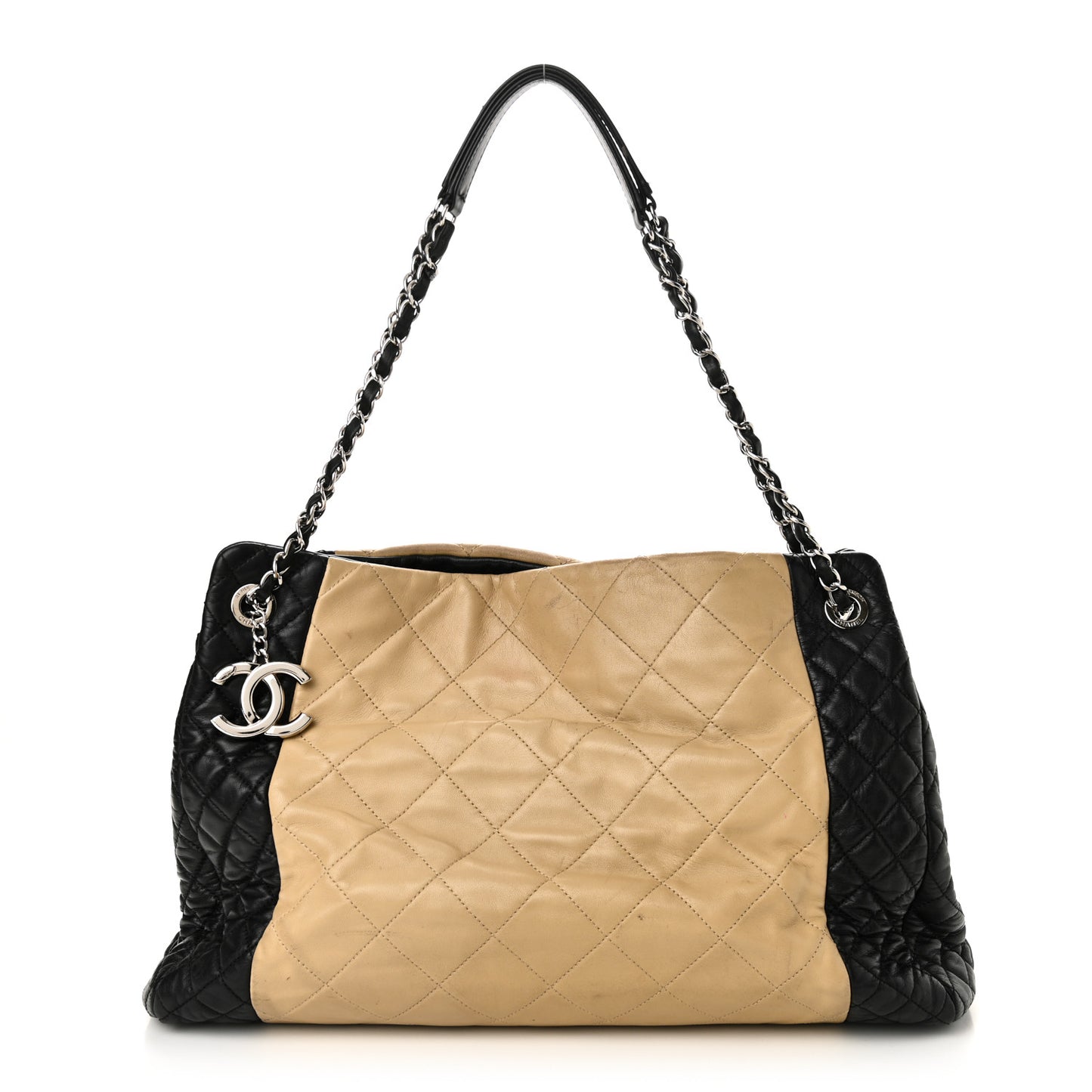 Lambskin Quilted Large CC Shopping Tote Black Rose Clair