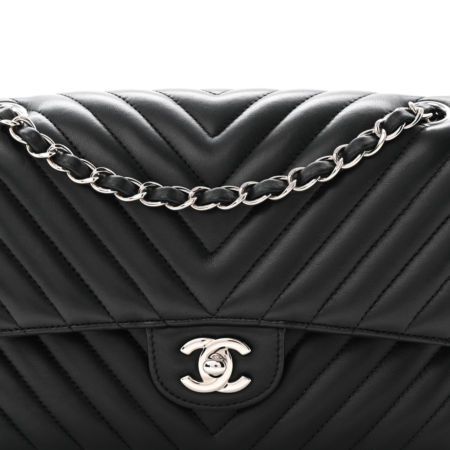 Chanel Lambskin Chevron Quilted Medium Double Flap Black 8 of 10