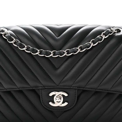 Chanel Lambskin Chevron Quilted Medium Double Flap Black 8 of 10