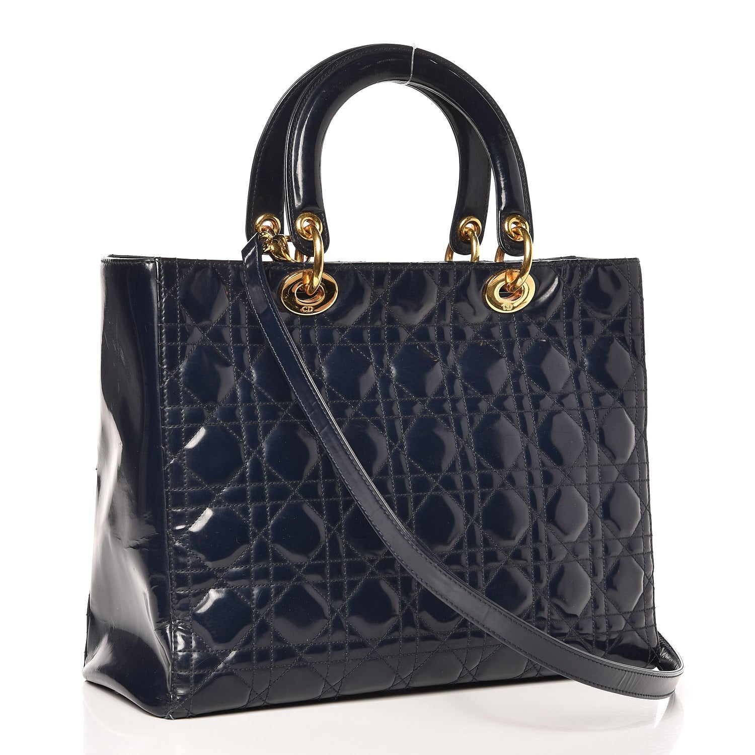Christian Dior Patent Cannage Large Lady Dior Navy Blue 3 of 14