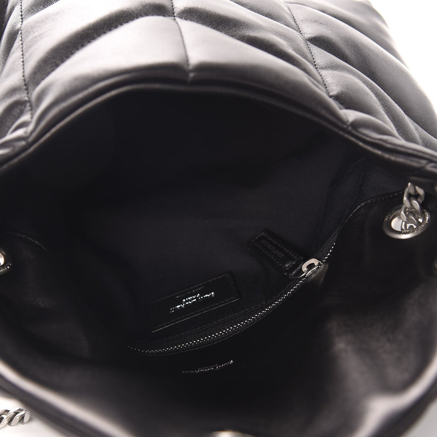 Lambskin Quilted Small Loulou Puffer Monogram Chain Satchel Black