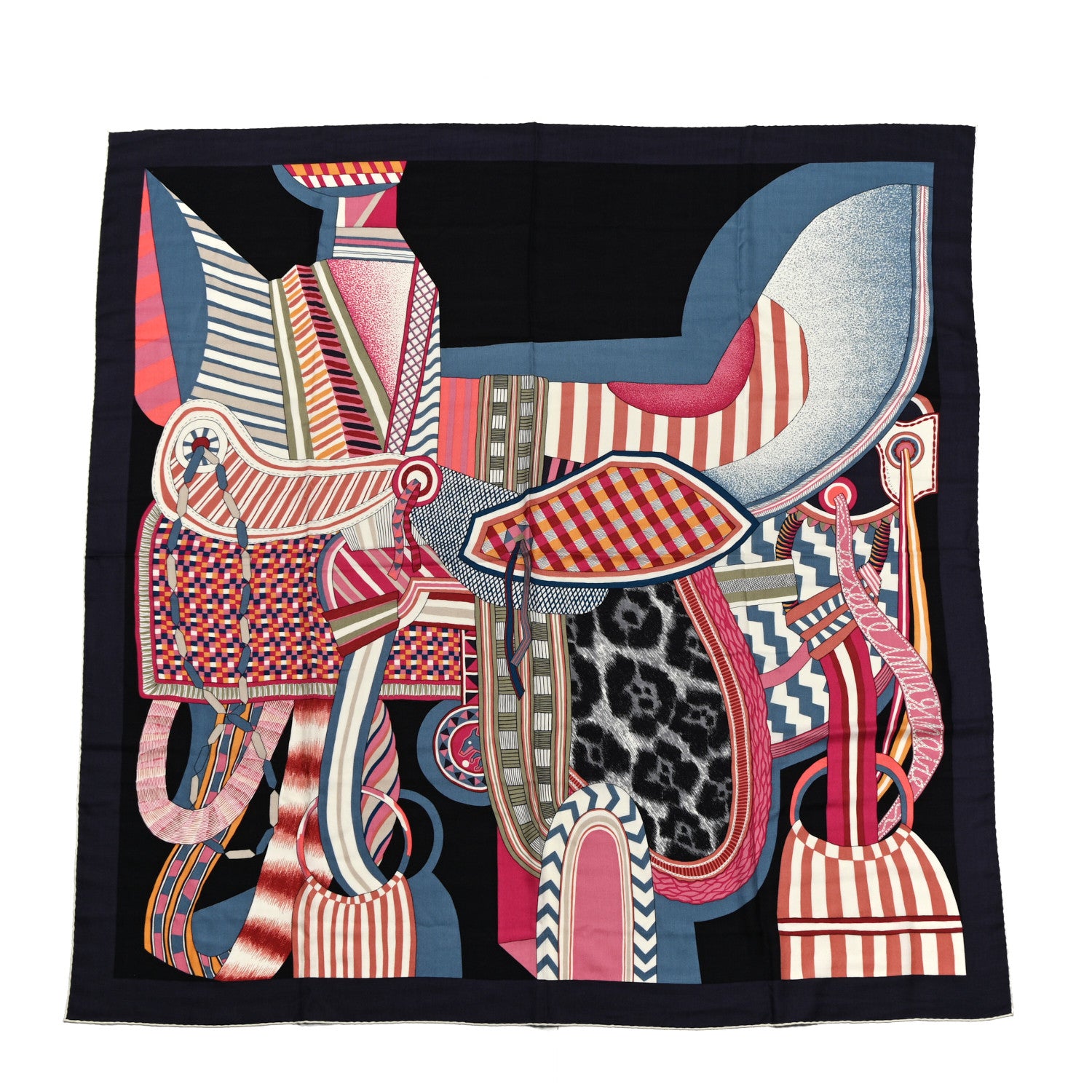 Hermes Cashmere Silk La Selle Imaginaire Shawl 140 Marine Rose Bleu Moyen 1 of 4