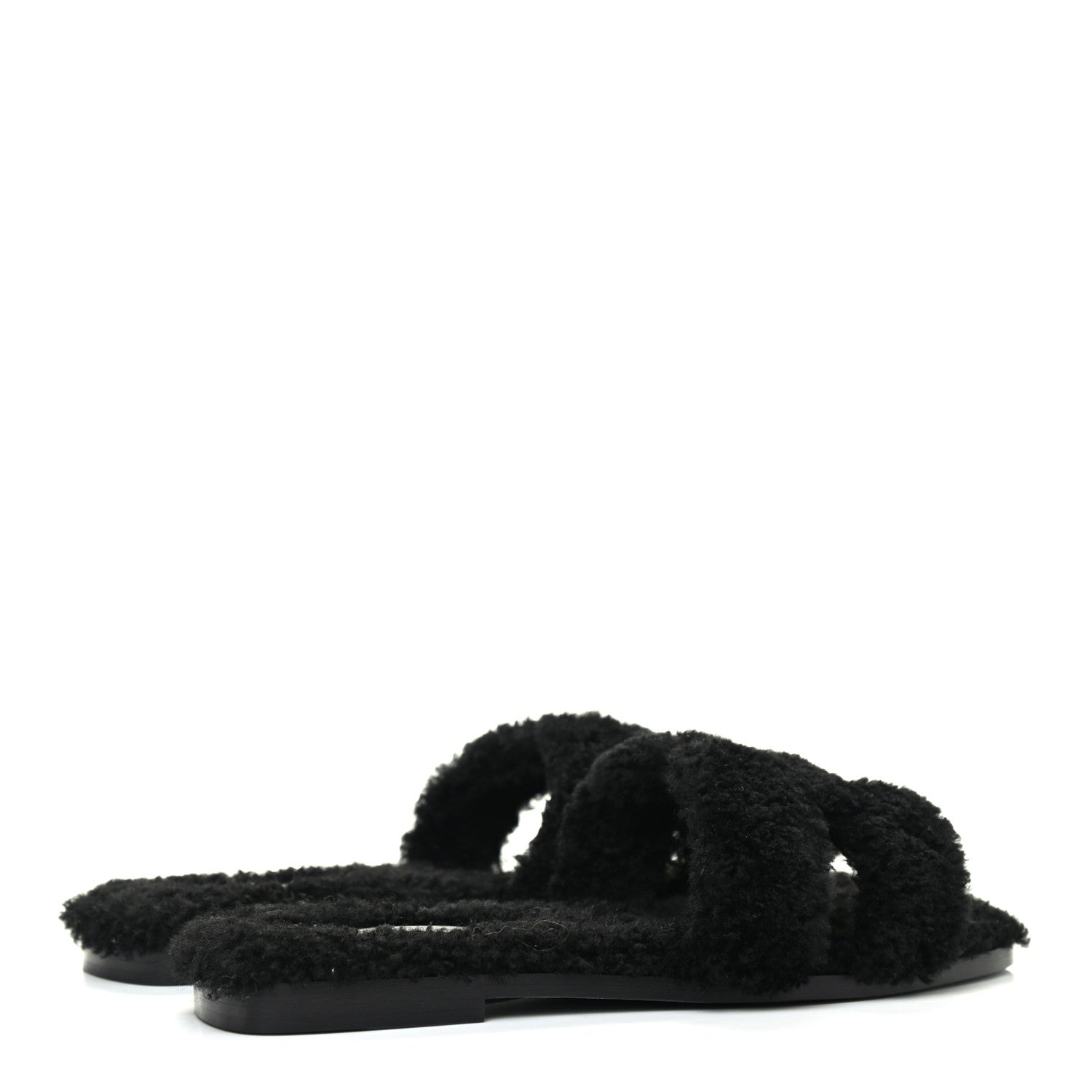 Hermes Woolskin Oran Sandals 37 Black 4 of 9