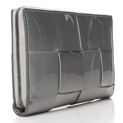 Bottega Veneta Metallic Patent Calfskin Maxi Intrecciato Zip Around Wallet Silver 3 of 12