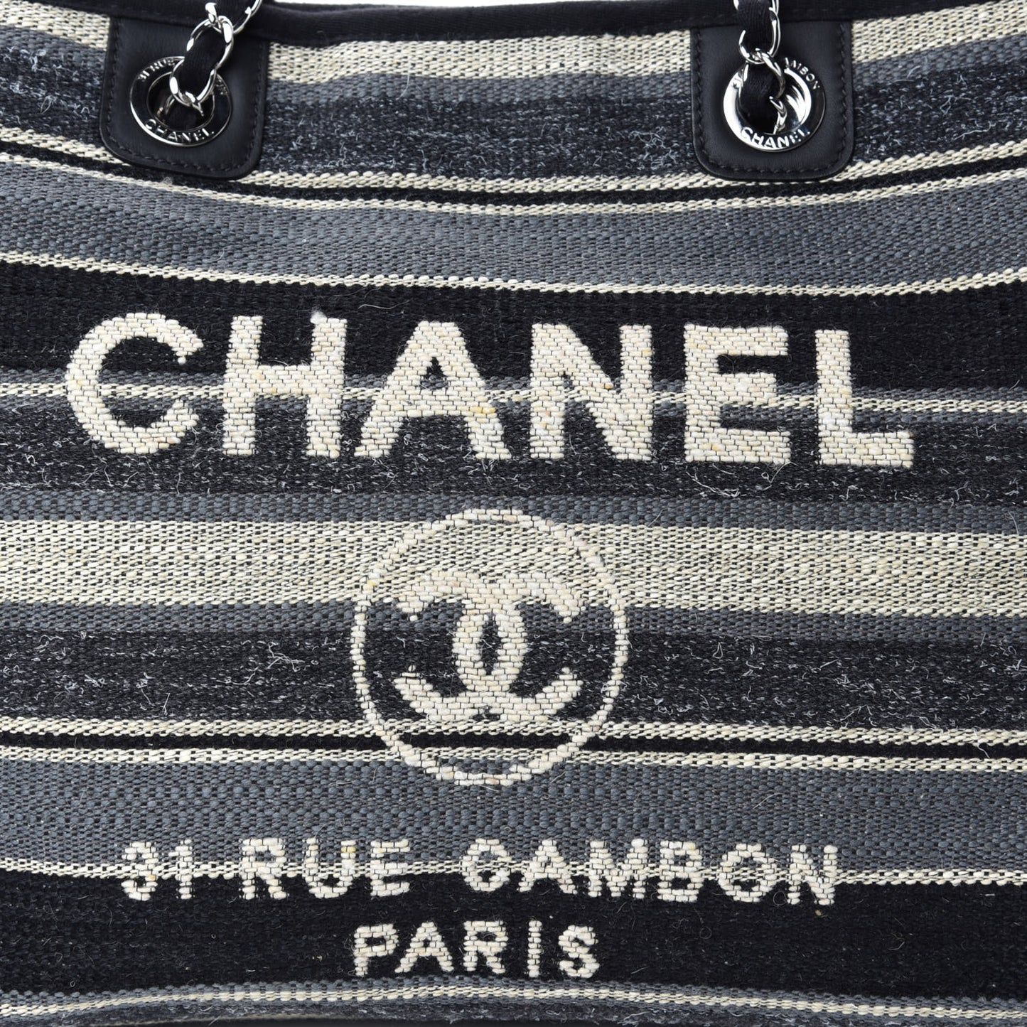 Striped Canvas Small Deauville Tote Dark Grey