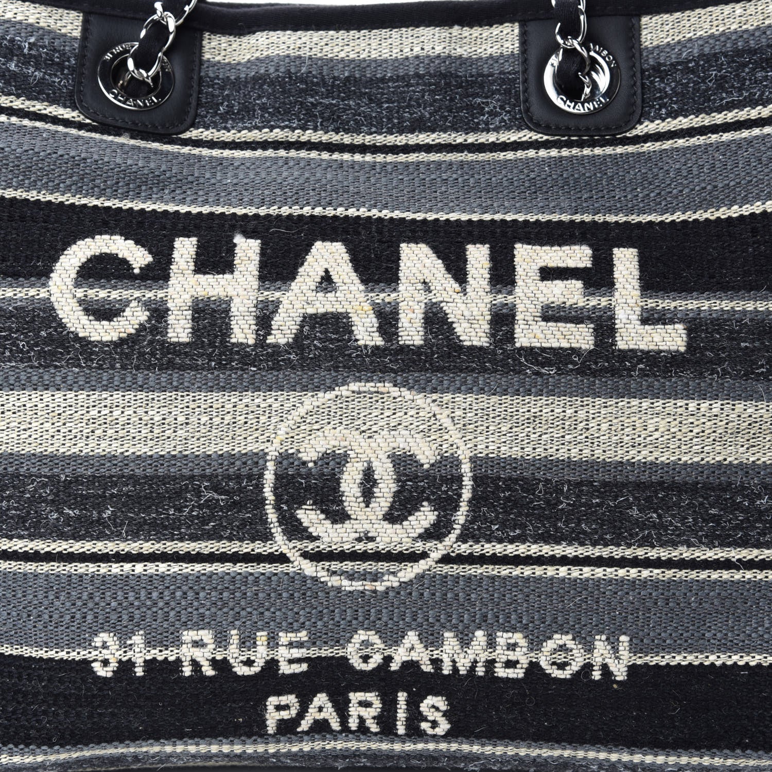Chanel Striped Canvas Small Deauville Tote Dark Grey 10 of 10