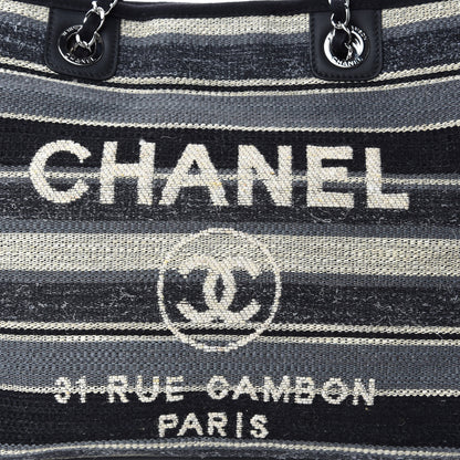 Chanel Striped Canvas Small Deauville Tote Dark Grey 10 of 10