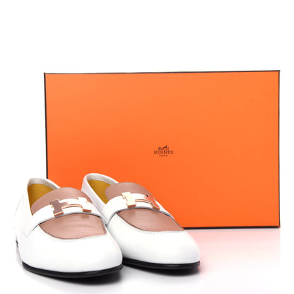 Hermes Calfskin Womens Paris Loafers 38.5 White Bois De Santal 11 of 11