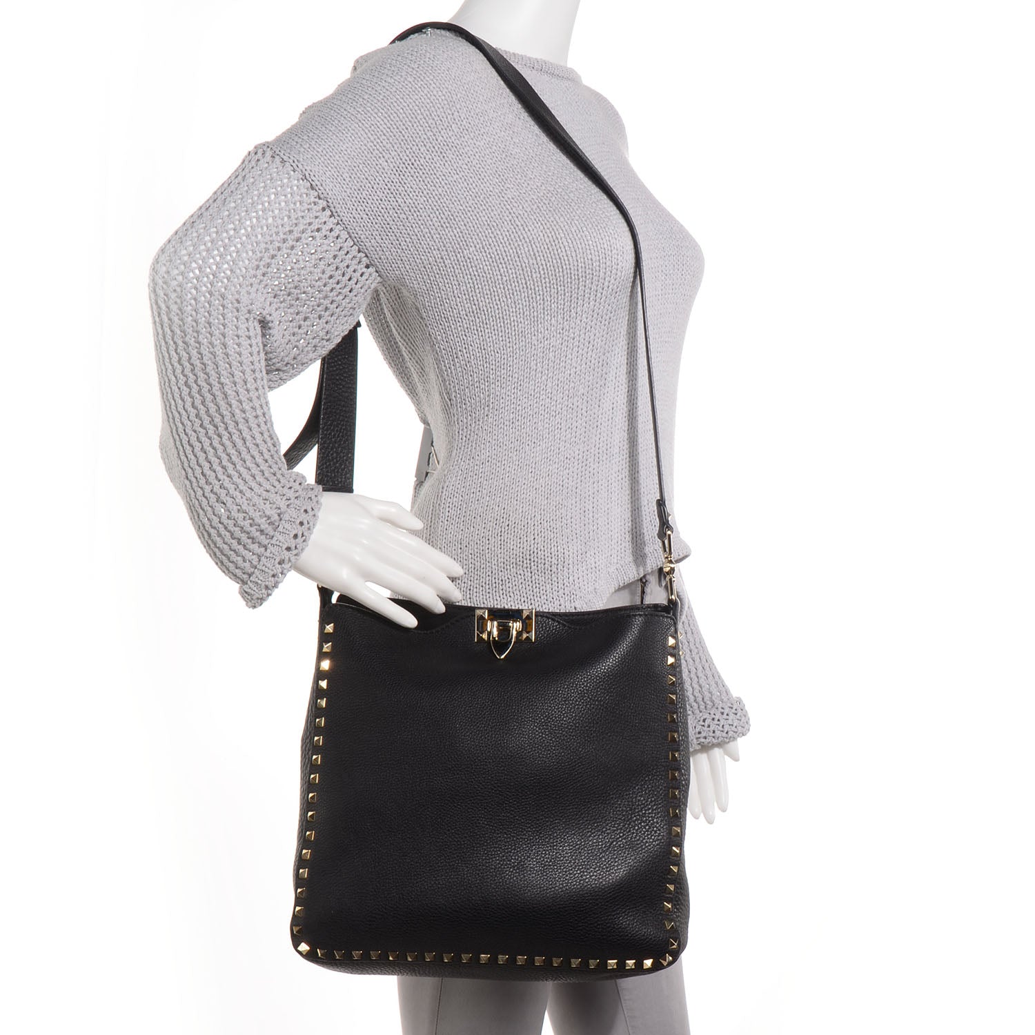 Valentino Garavani Pebbled Calfskin Large Rockstud Flip-Lock Messenger Bag Black 2 of 8