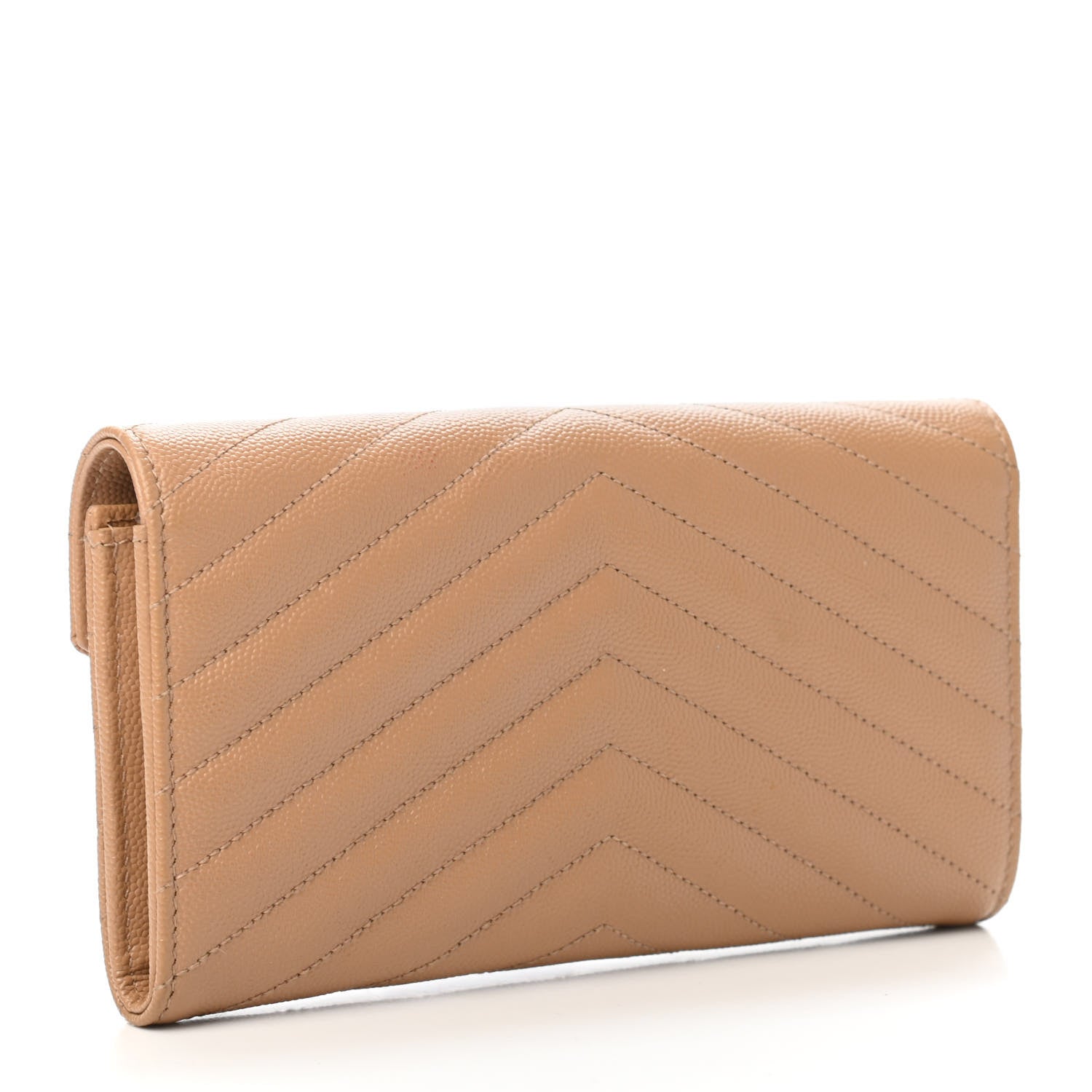 Saint Laurent Grain De Poudre Matelasse Chevron Monogram Flap Wallet Dark Latte 2 of 4