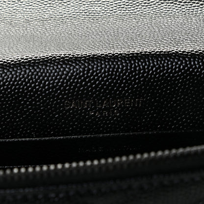 Saint Laurent Grain De Poudre Matelasse Chevron Monogram Monochrome Envelope Chain Wallet Black 5 of 6