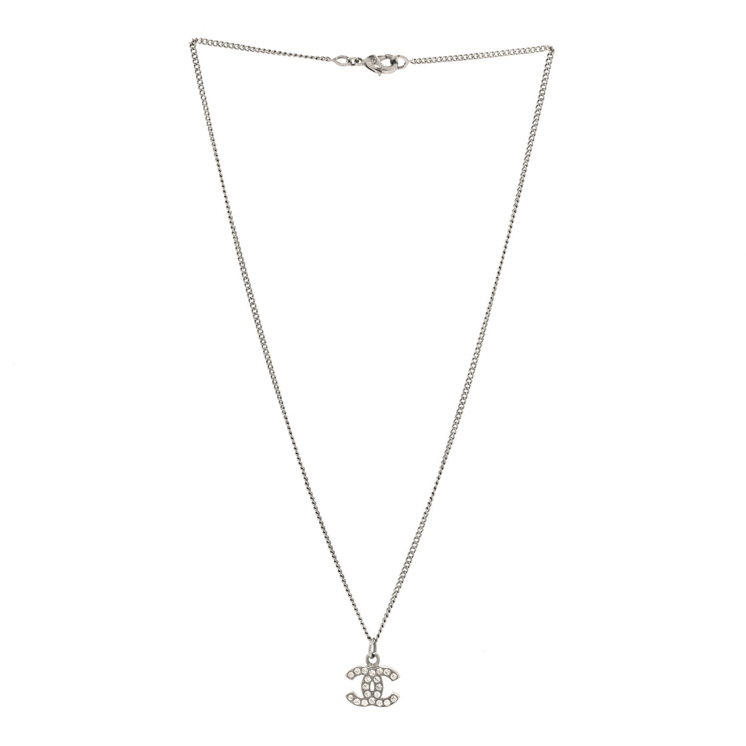 Chanel Crystal Timeless CC Necklace Silver 3 of 5