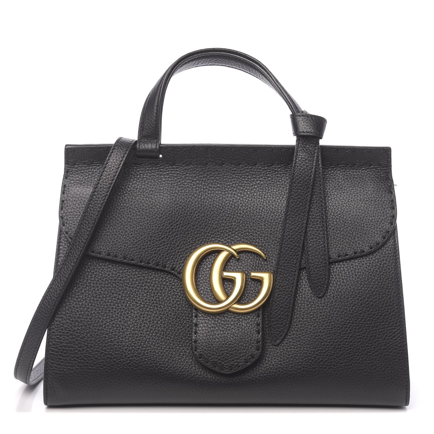 Gucci Calfskin Small GG Marmont Top Handle Bag Black 1 of 11