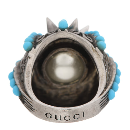 Gucci Pearl Beaded Spiked Ring 6.5 Silver Turquoise 4 of 8