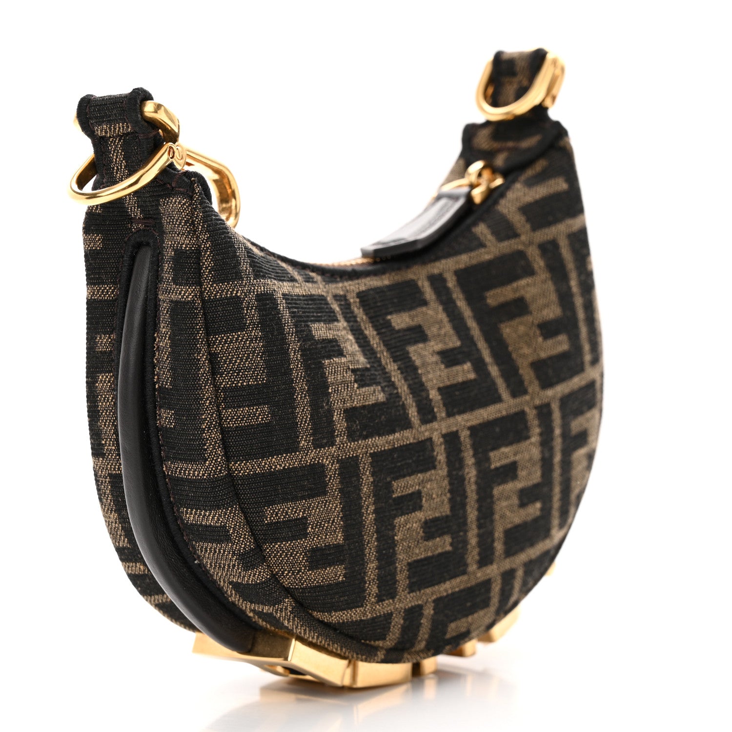 Fendi Fabric Jacquard FF 1974 Nano Fendigraphy Hobo Charm Tobacco Moro 3 of 11