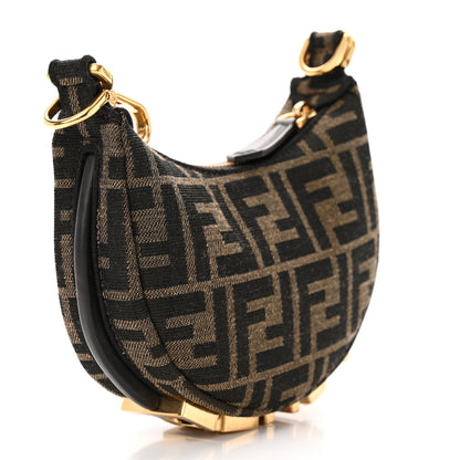Fendi Fabric Jacquard FF 1974 Nano Fendigraphy Hobo Charm Tobacco Moro 3 of 11