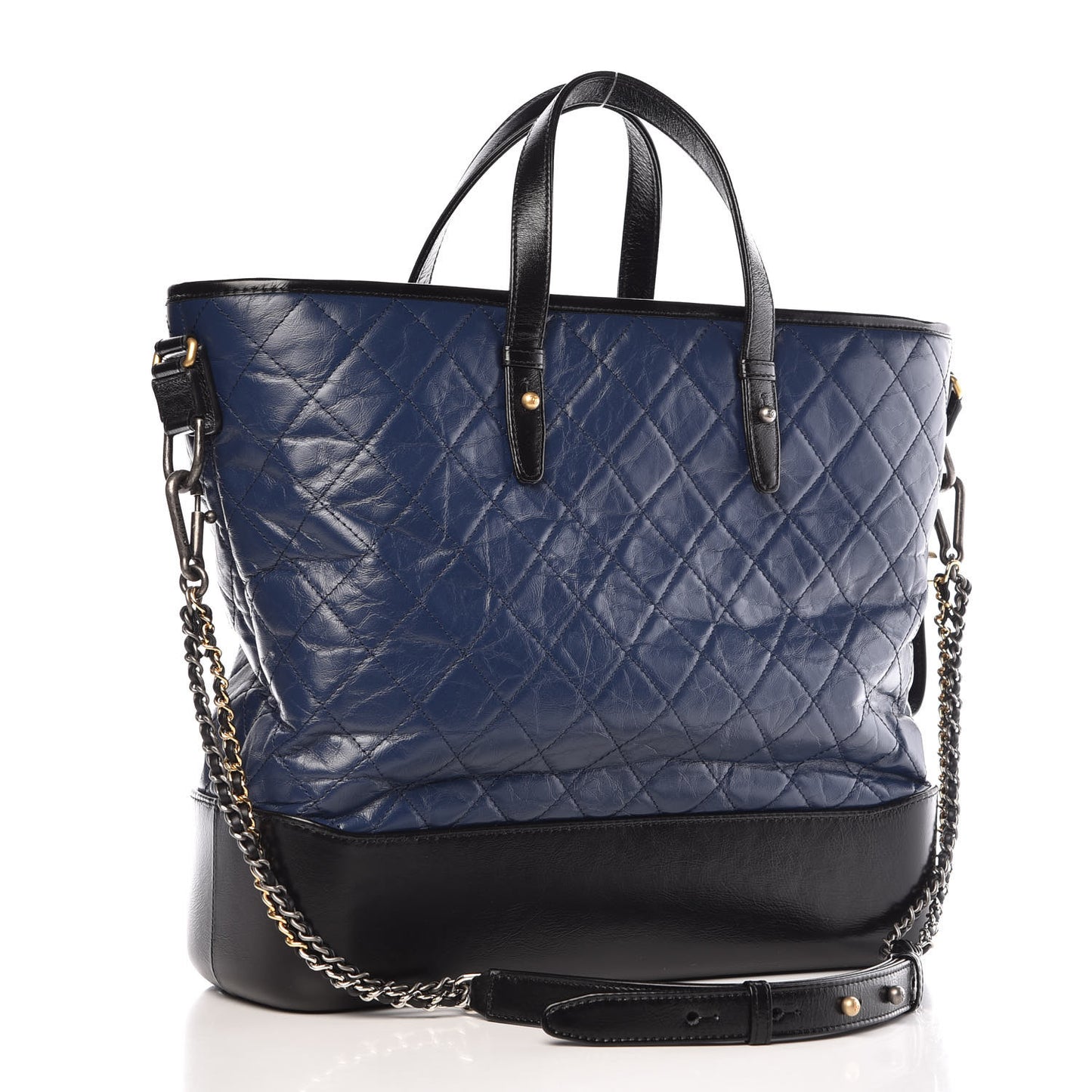 Aged Calfskin Quilted Large Gabrielle Shopping Tote Navy Black