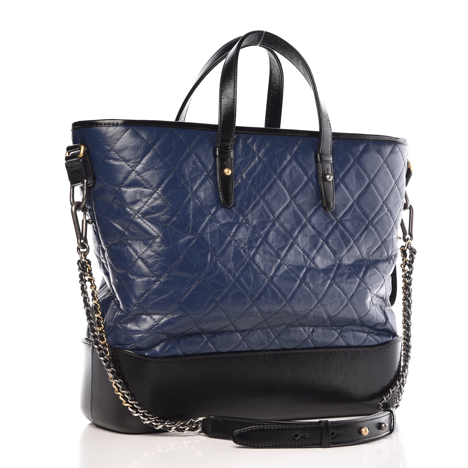 Chanel Aged Calfskin Quilted Large Gabrielle Shopping Tote Navy Black 3 of 9