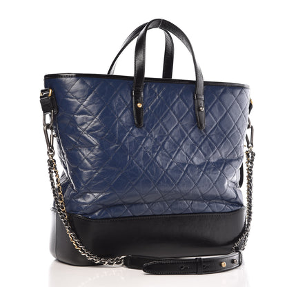 Chanel Aged Calfskin Quilted Large Gabrielle Shopping Tote Navy Black 3 of 9