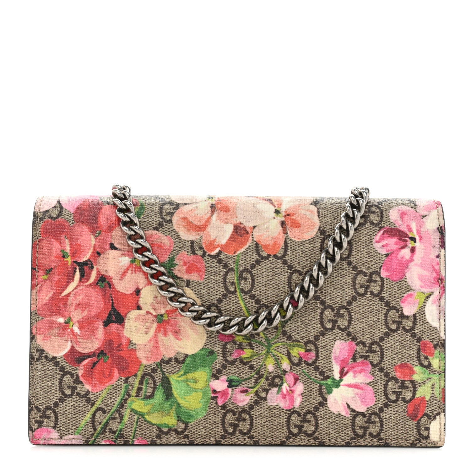 Gucci GG Supreme Monogram Blooms Chain Wallet Beige Multicolor Dry Rose 1 of 19