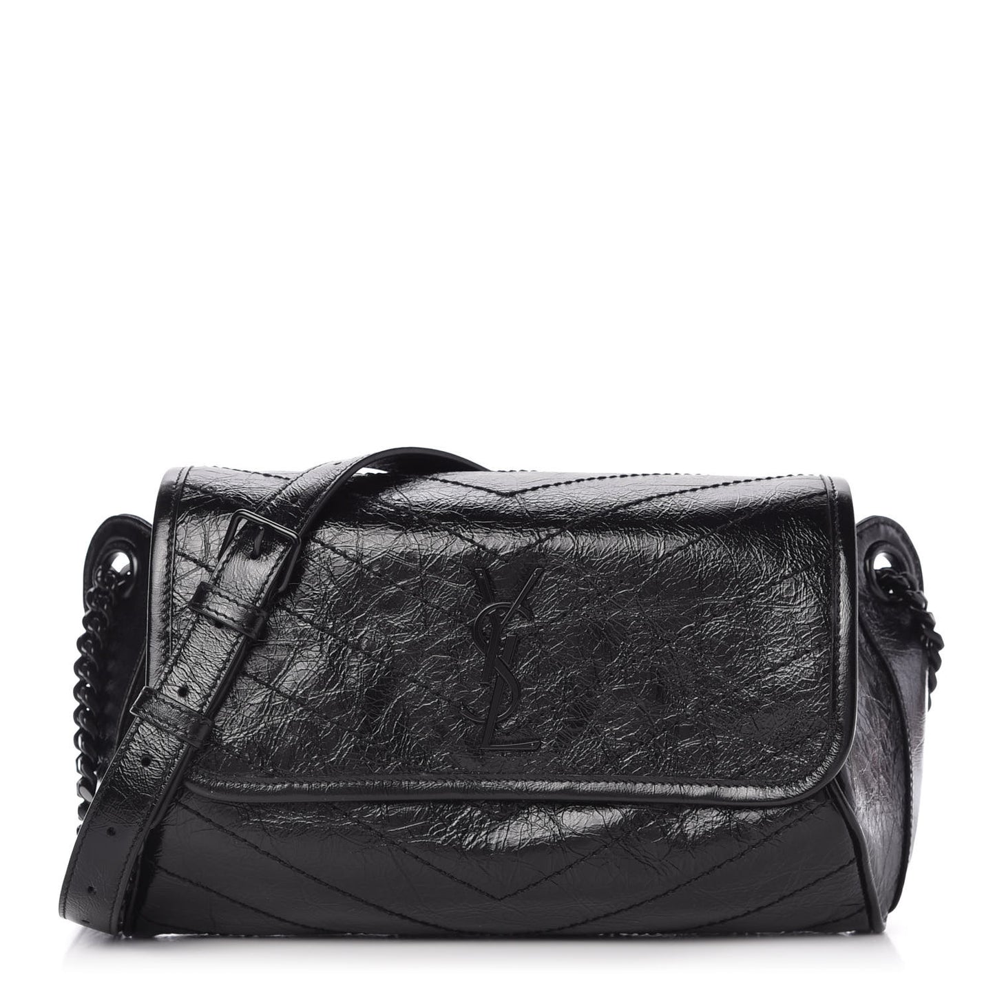 Crinkled Calfskin Matelasse Monogram Niki Body Bag Black