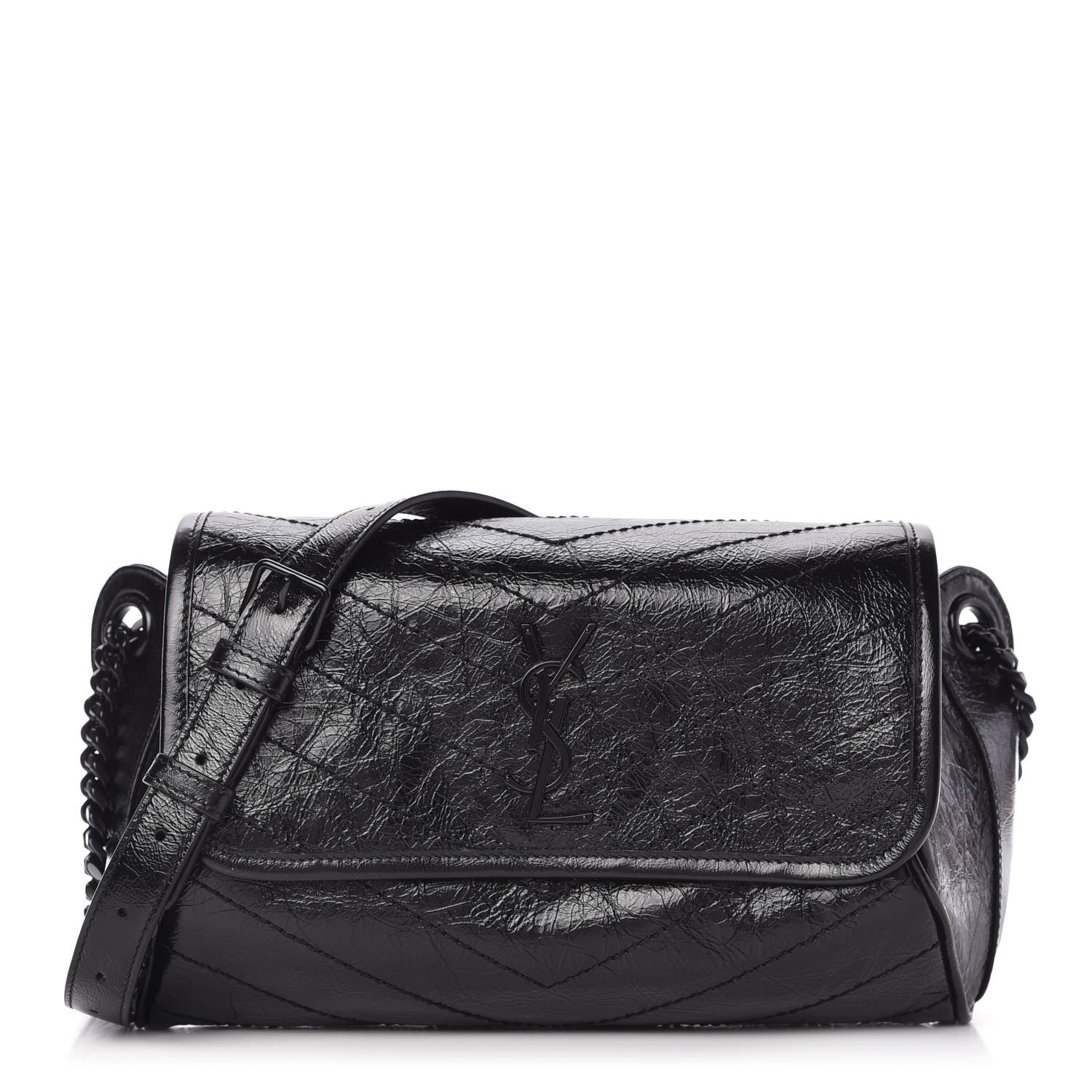 Saint Laurent Crinkled Calfskin Matelasse Monogram Niki Body Bag Black 1 of 10