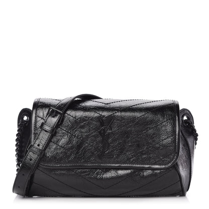 Saint Laurent Crinkled Calfskin Matelasse Monogram Niki Body Bag Black 1 of 10