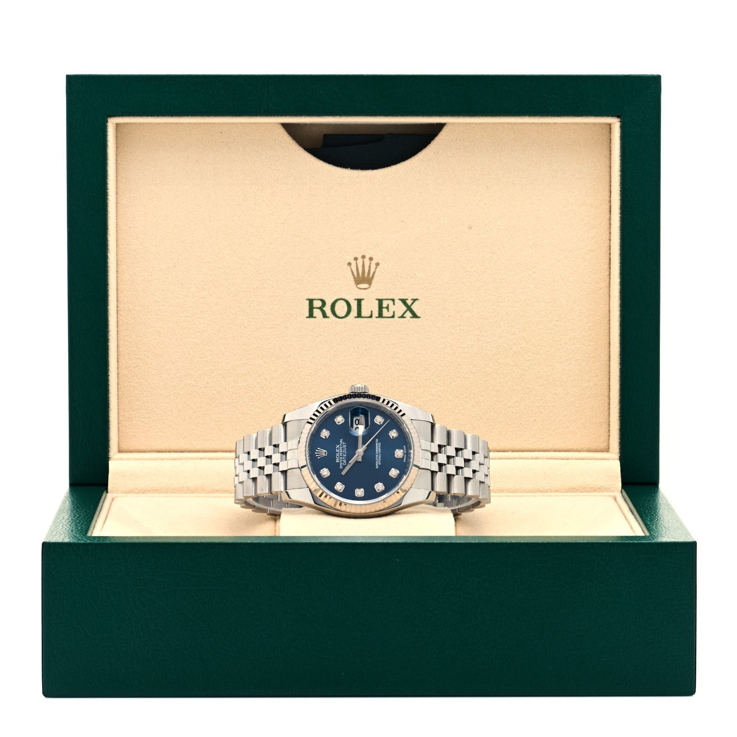 Stainless Steel 18K White Gold Diamond 36mm Oyster Perpetual Datejust Watch Blue 116234