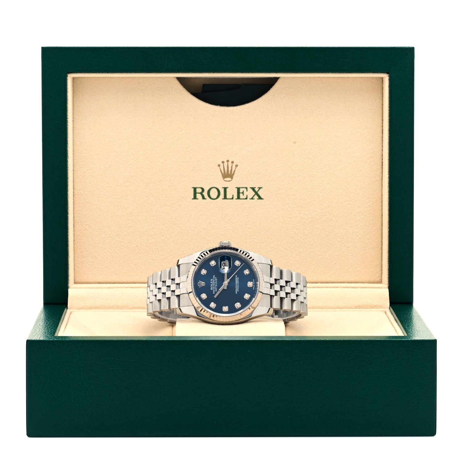 Rolex Stainless Steel 18K White Gold Diamond 36mm Oyster Perpetual Datejust Watch Blue 116234 5 of 5