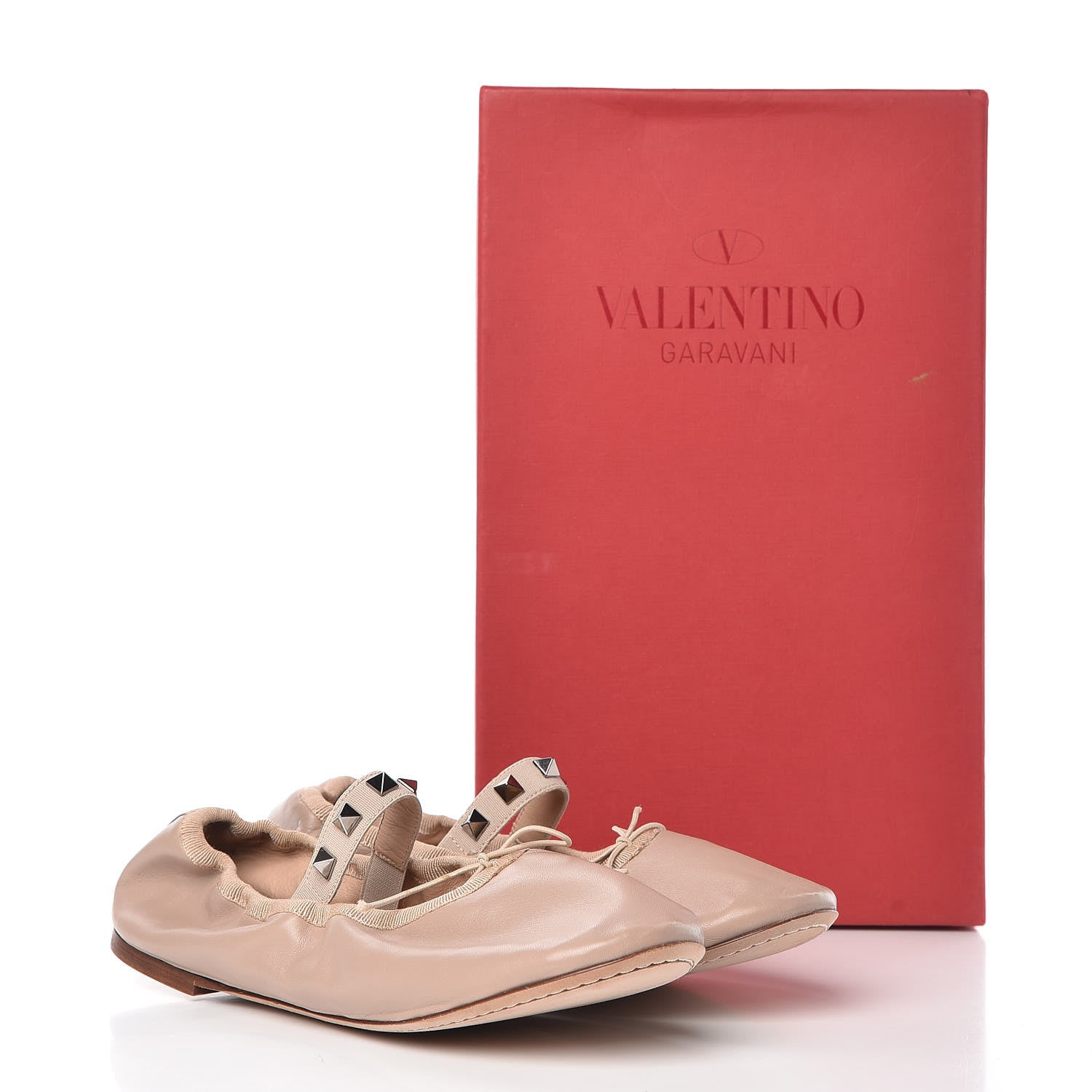 Valentino Garavani Nappa Rockstud Cross Strap Ballerina Flats 37 Poudre 10 of 10