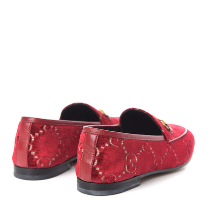 Gucci Velvet Malaga Kid GG Monogram Horsebit Womens Jordaan Loafers 38.5 Red Cipria Romantic Cerise 4 of 15